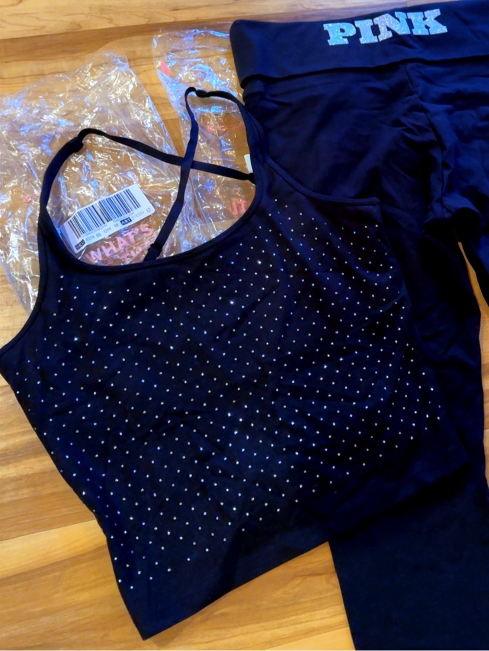 NWT Victoria’s Secret PINK All-Day Cotton Square Neck Bra Tank Rhinestone Black